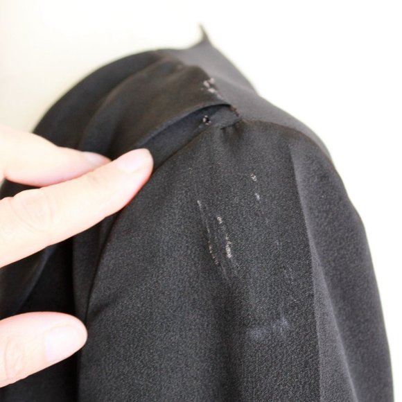 Vintage 1940s Dress / Black Rayon Dress With Shawl Collar, Front Peplum Shoulder - Picture 11 of 11